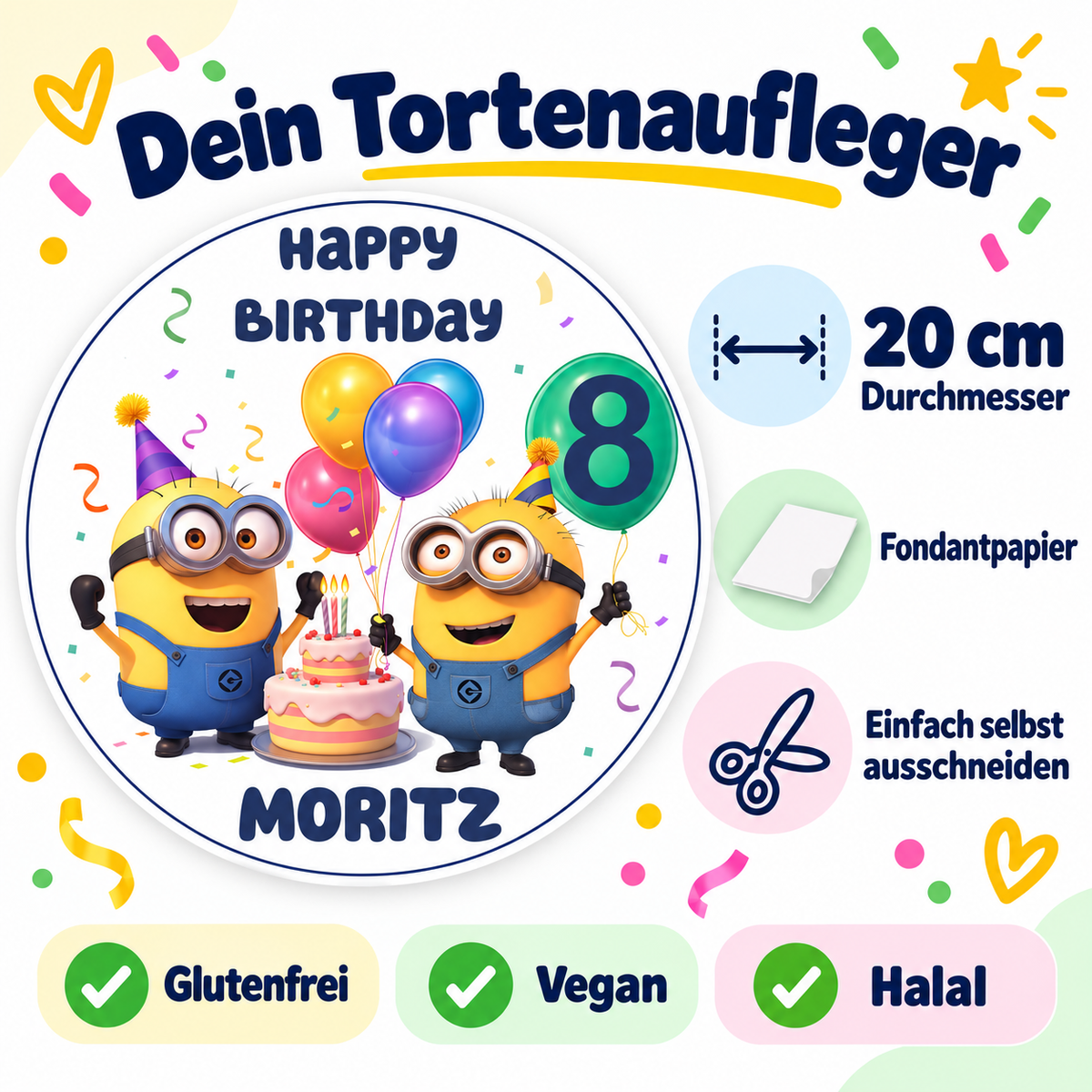 Tortenaufleger Geburtstag Minions 8 – Magische Kuchendekoration für Kindergeburtstage
