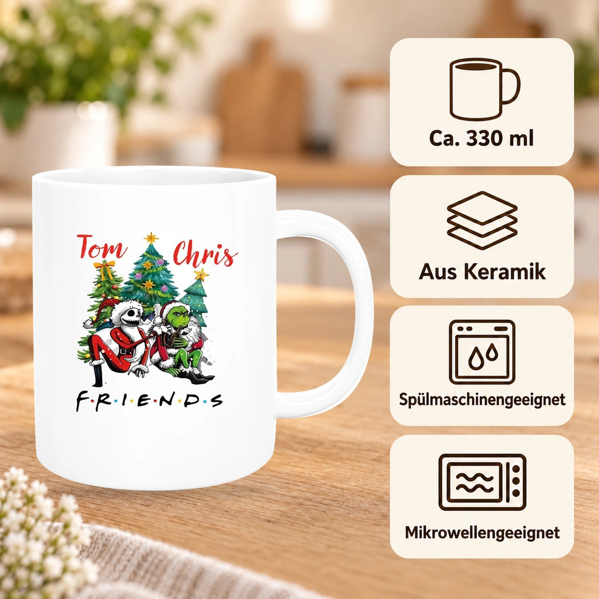 MUCKKI-PRO:b45de4119f1a6cde61331274ad6fa28f383c8ba86ff519ce2dc99450e6c7b4d2:Tasse Wunschname Weihnachten Grinch Jack 6 Keramik versch. Farben