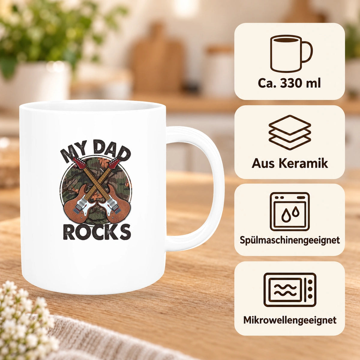 MUCKKI-PRO:68ad24e904148235a26a3099eb87986baf335f5ad139d2abcc867900e3562f28:Tasse Vatertag 3 "MY DAD ROCKS" Keramik versch. Farben