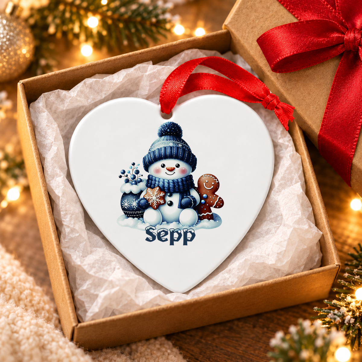MUCKKI-PRO:0561820bdda18a81c67c26b7cb822c7f83986770156df34b92ffa180f4635752:Weihnachtsanhänger personalisiert Schneemann 4 mit Wunschnamen – Rund, Stern, Herz oder Glocke