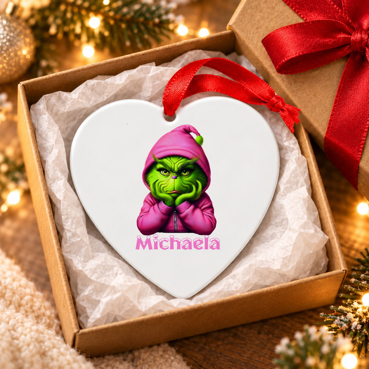 MUCKKI-PRO:6465f8390354000dd500ba704eac465972b164cec8d4d38b79ee2c40e650d8db:Weihnachtsanhänger personalisiert Grinch 10 mit Wunschnamen – Rund, Stern, Herz oder Glocke