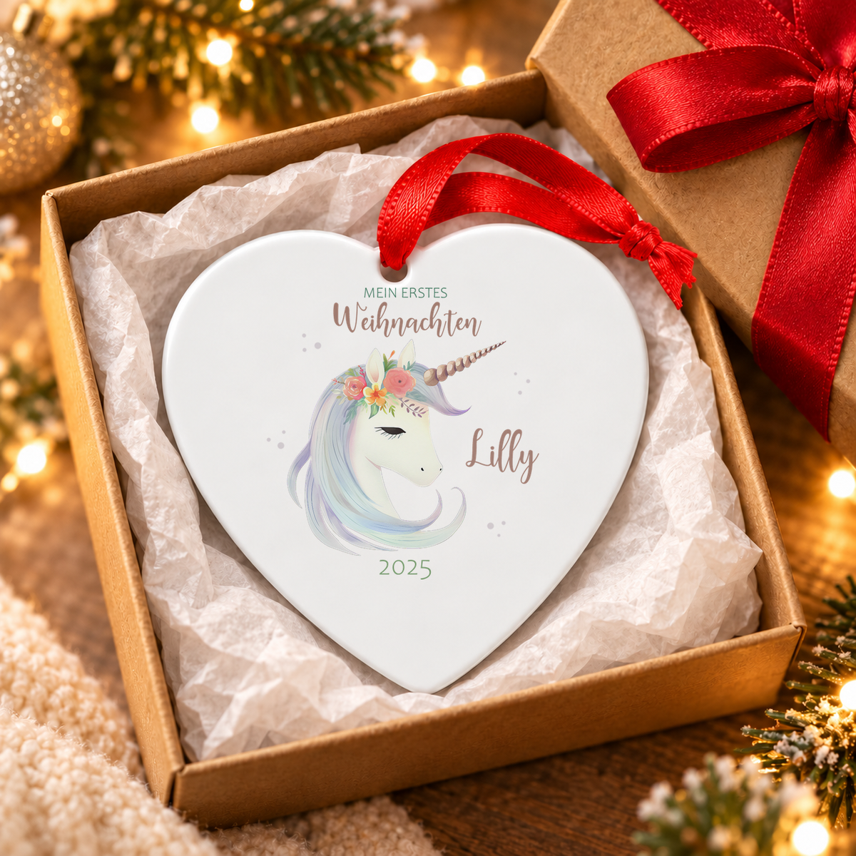 MUCKKI-PRO:42b57e2a79232231b4d92e3c4e0cf54ce5893f532c542c4818e558c68f693087:Weihnachtsanhänger personalisiert Einhorn 1 – mein erstes Weihnachten mit Wunschnamen – Rund, Stern, Herz oder Glocke