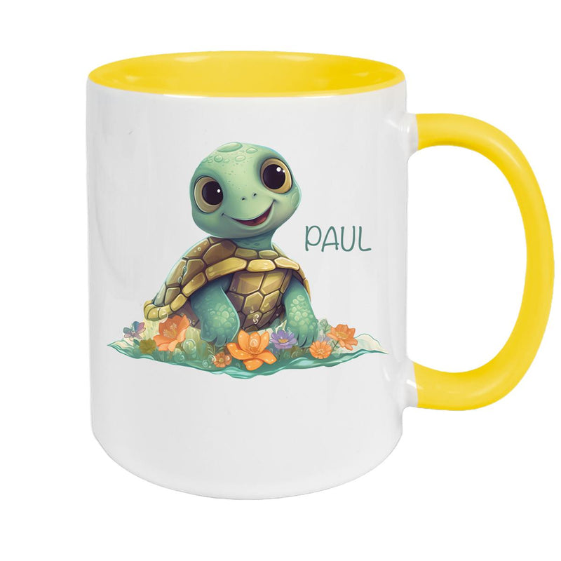 Tasse Wunschname Schildkröte 1 Keramik Kinderbecher personalisiert versch. Farben
