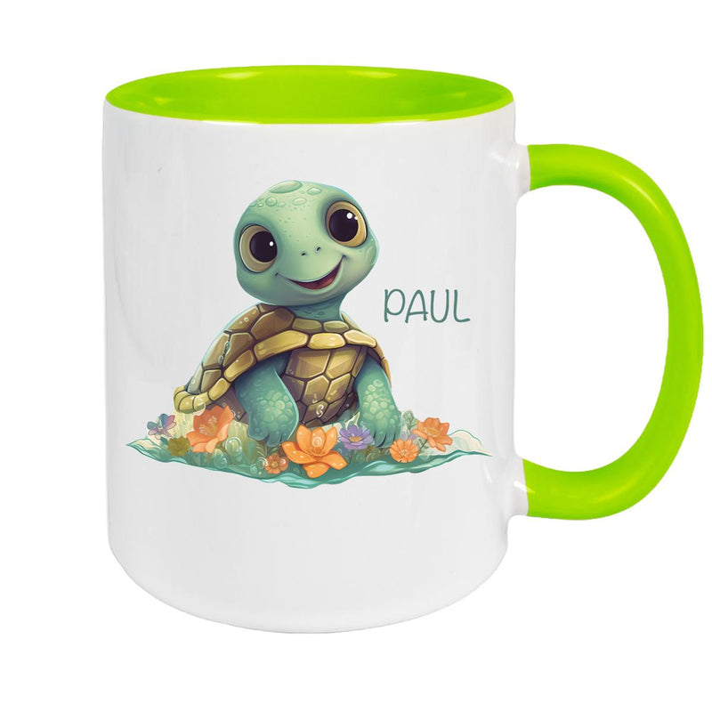 Tasse Wunschname Schildkröte 1 Keramik Kinderbecher personalisiert versch. Farben