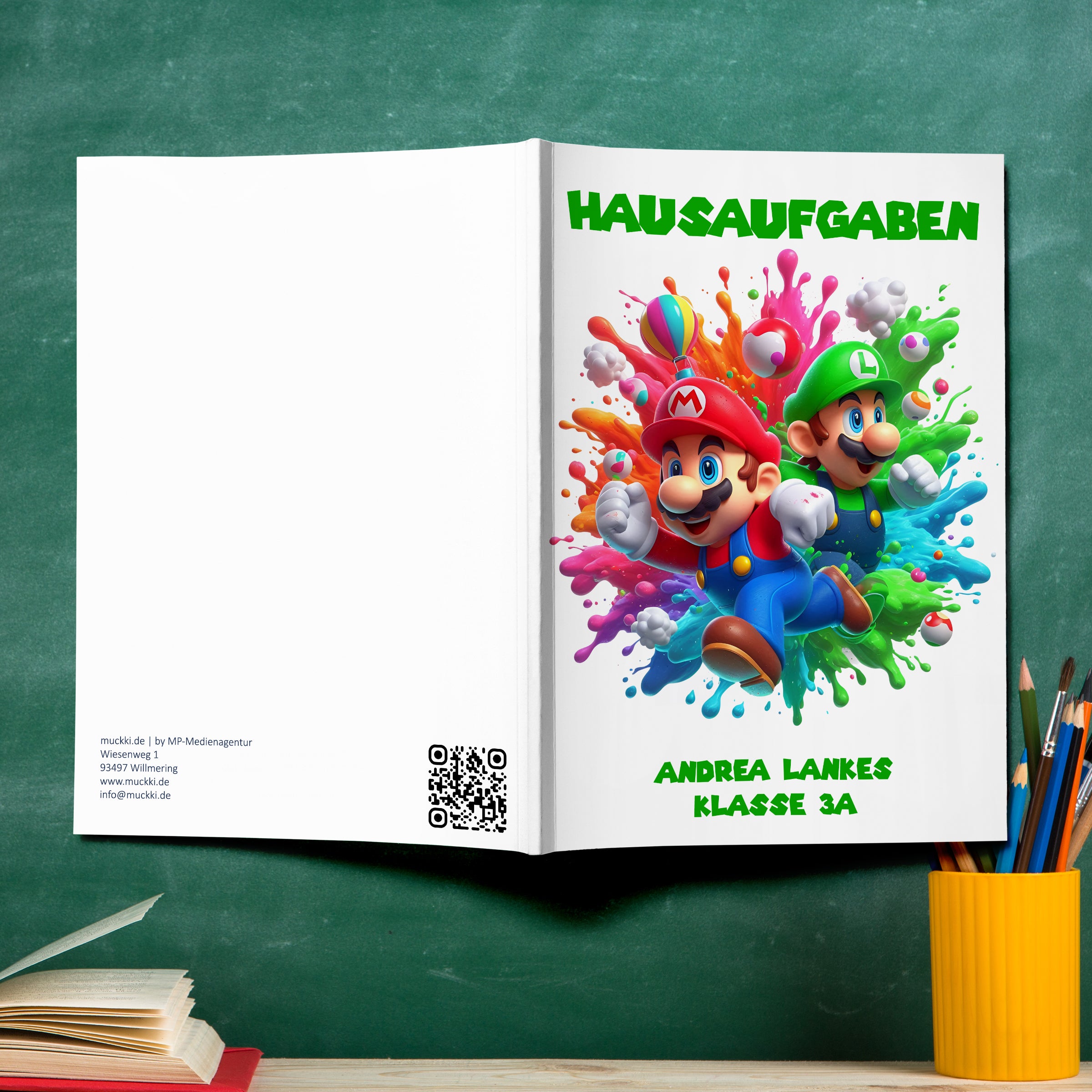 Hausaufgabenheft Super-Mario 2 DIN A5 - 48 Blatt mit Name und Klasse