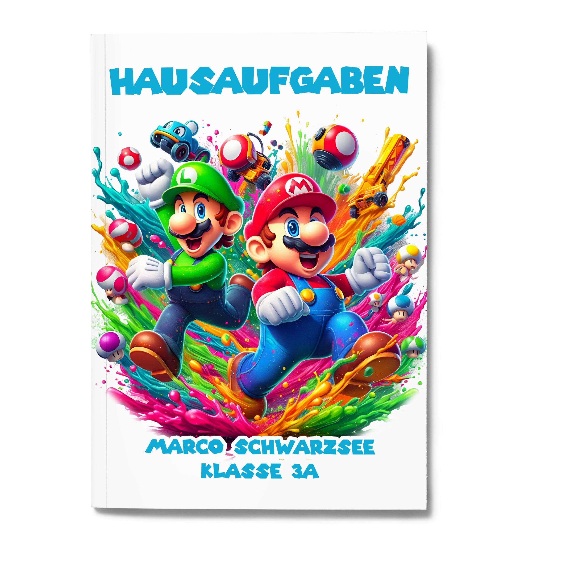 Hausaufgabenheft Super-Mario 3 DIN A5 - 48 Blatt mit Name und Klasse