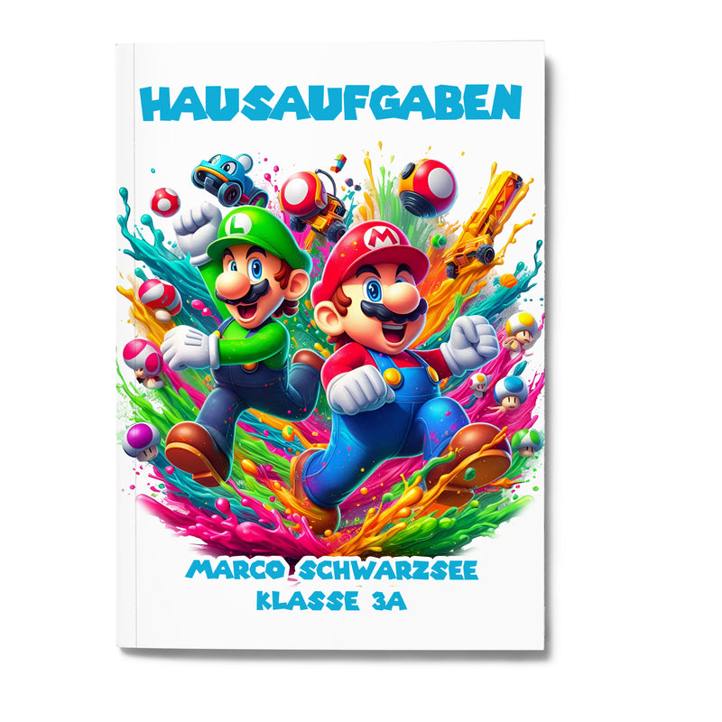 Hausaufgabenheft Super-Mario 3 DIN A5 - 48 Blatt mit Name und Klasse