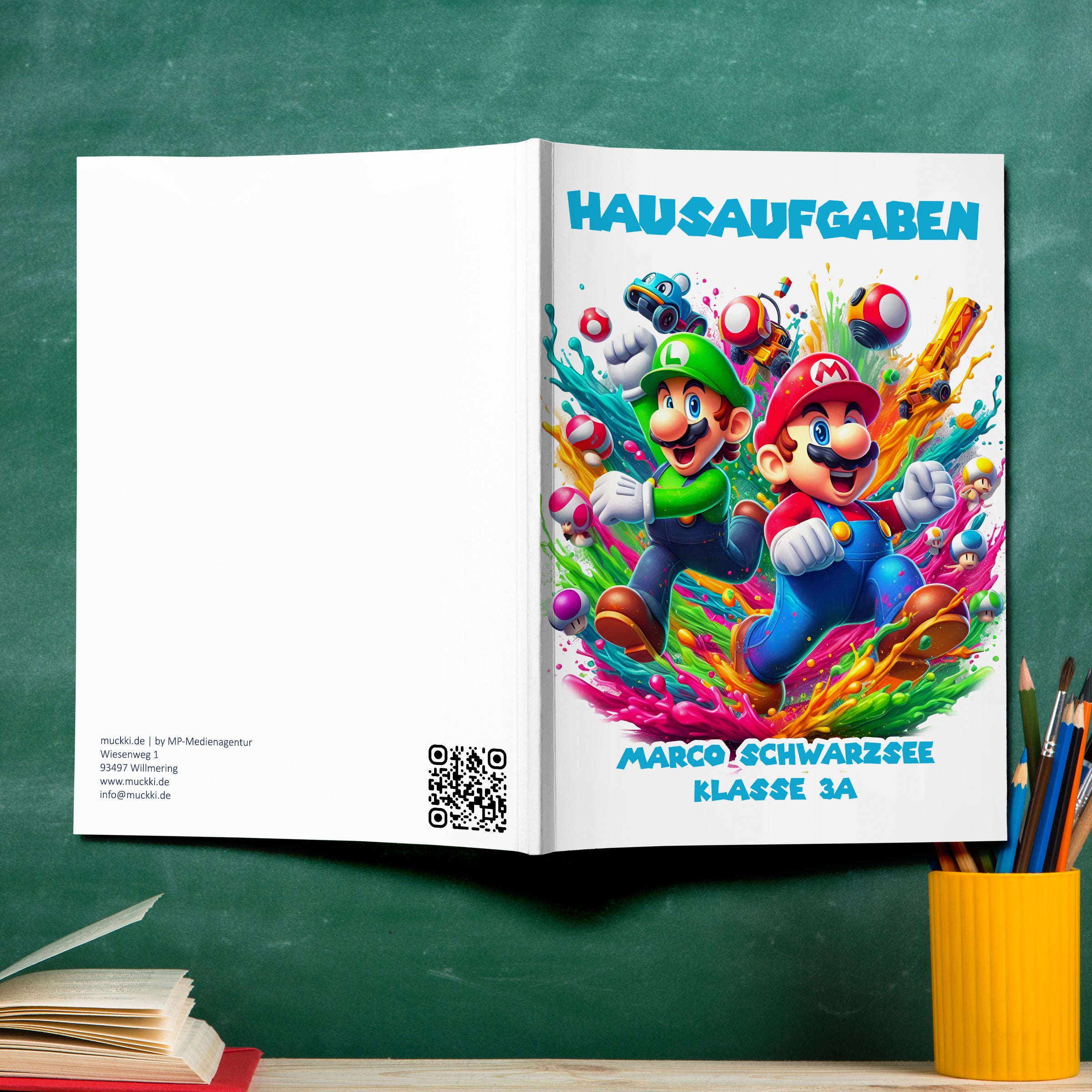 Hausaufgabenheft Super-Mario 3 DIN A5 - 48 Blatt mit Name und Klasse