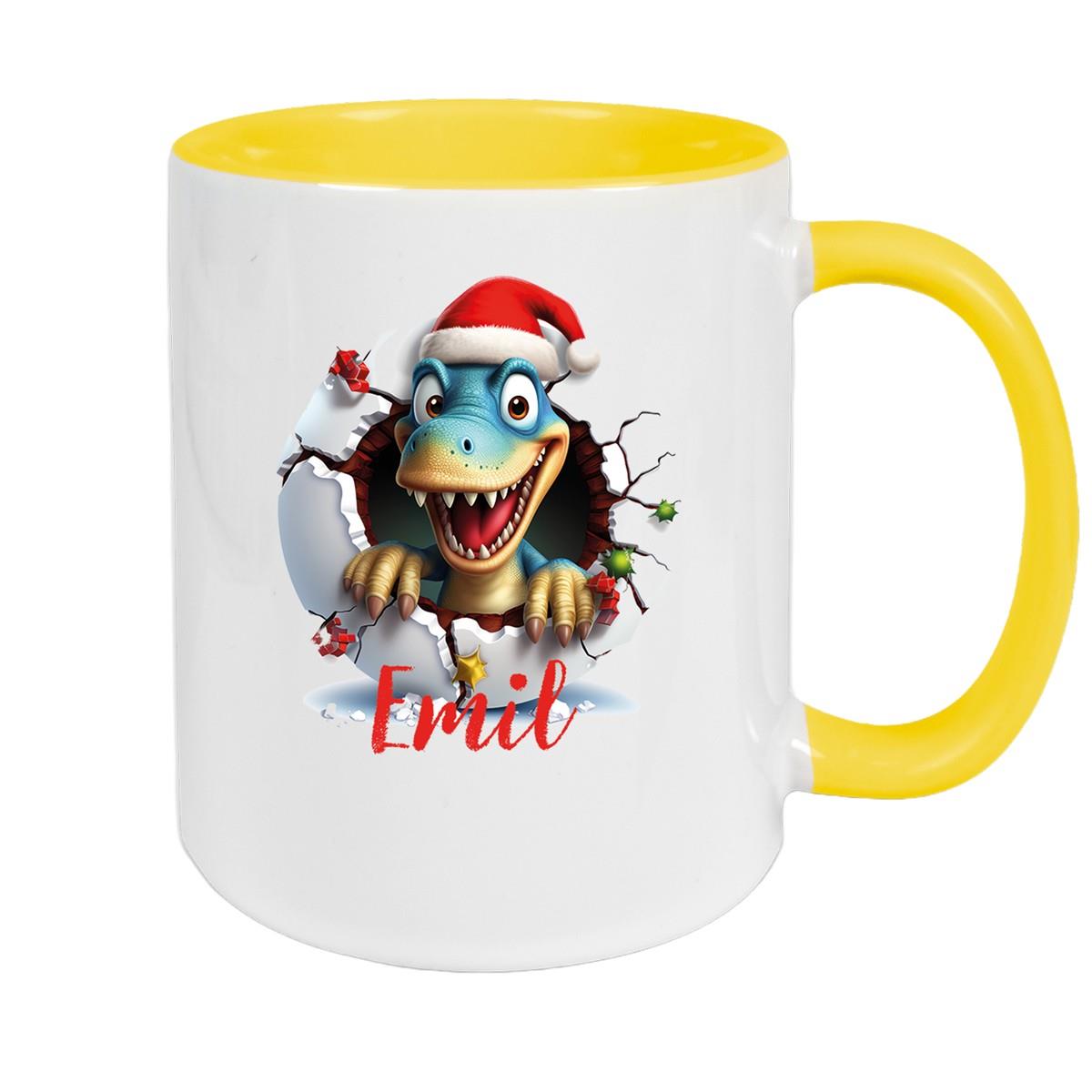 Tasse Wunschname Christmas Dino 2 Keramik Kinderbecher versch. Farben
