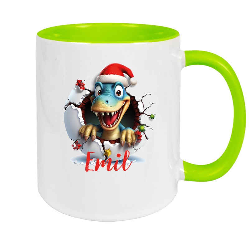 Tasse Wunschname Christmas Dino 2 Keramik Kinderbecher versch. Farben