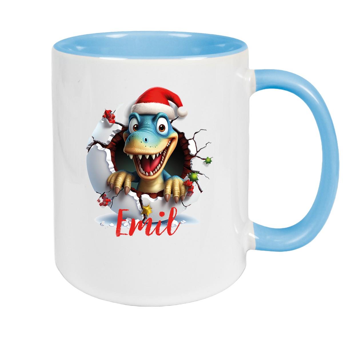 Tasse Wunschname Christmas Dino 2 Keramik Kinderbecher versch. Farben