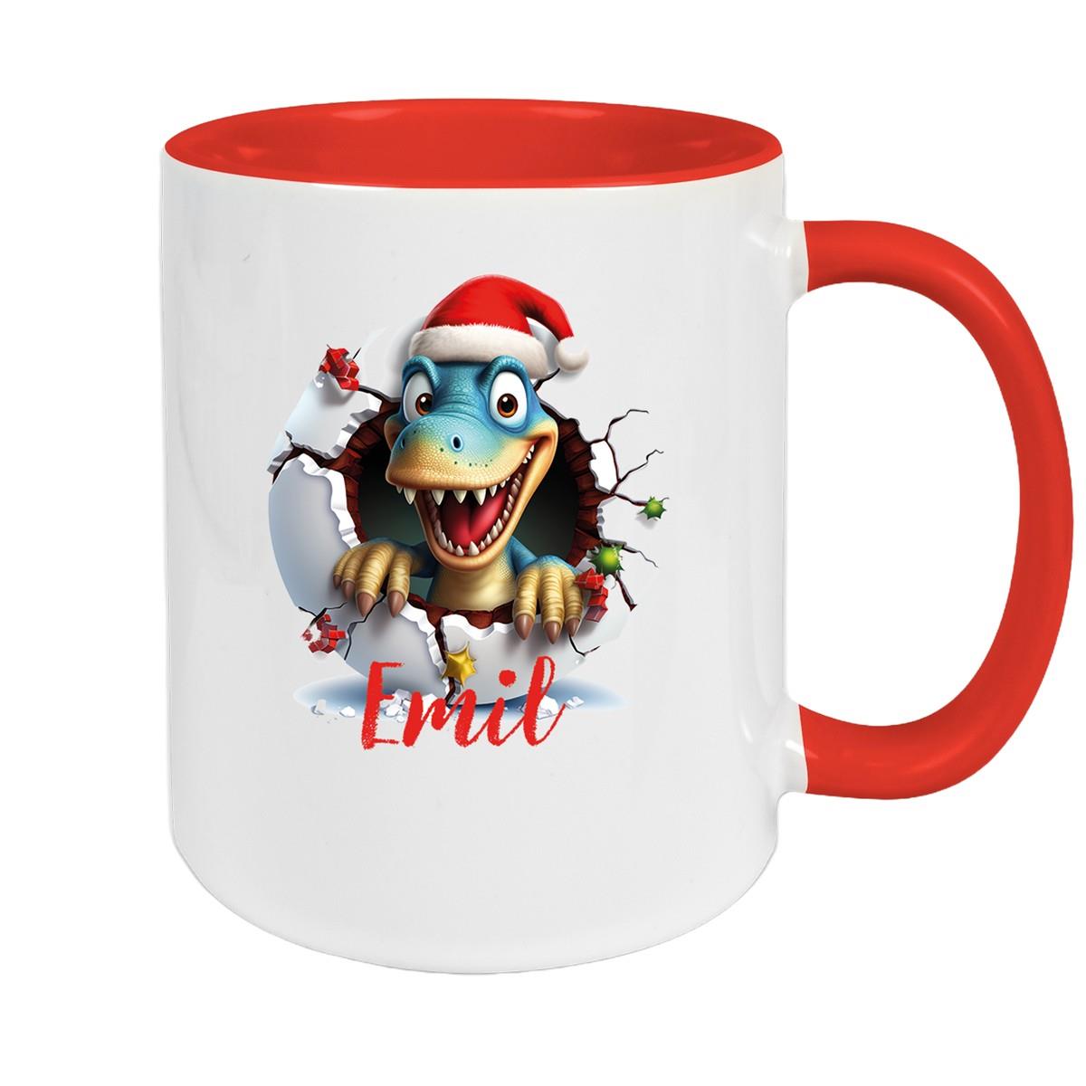 Tasse Wunschname Christmas Dino 2 Keramik Kinderbecher versch. Farben