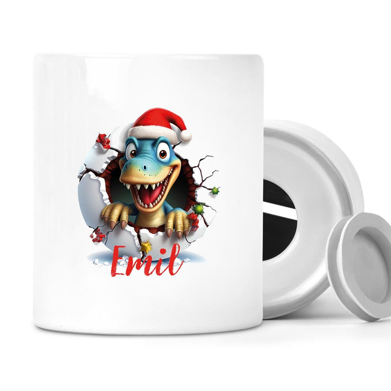 Spardose mit Wunschname Weihnachten Dino 2 Personalisiert