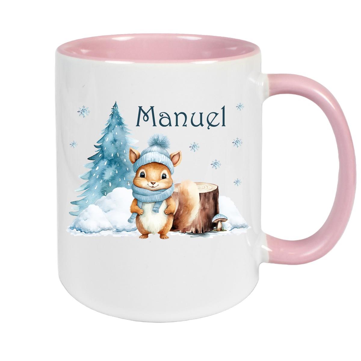 Tasse Wunschname Weihnachten Eichhörnchen 1 Keramik Kinderbecher versch. Farben