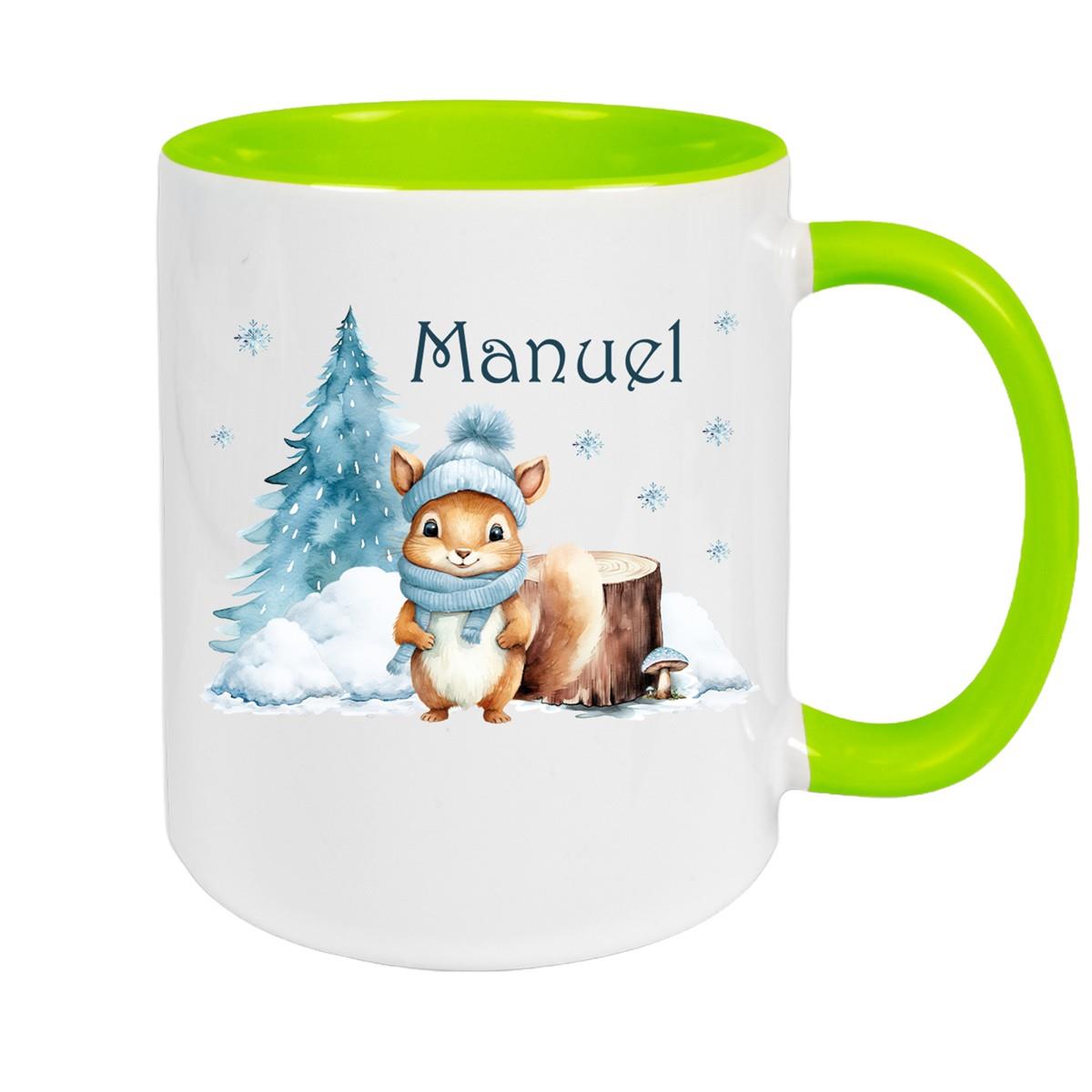 Tasse Wunschname Weihnachten Eichhörnchen 1 Keramik Kinderbecher versch. Farben