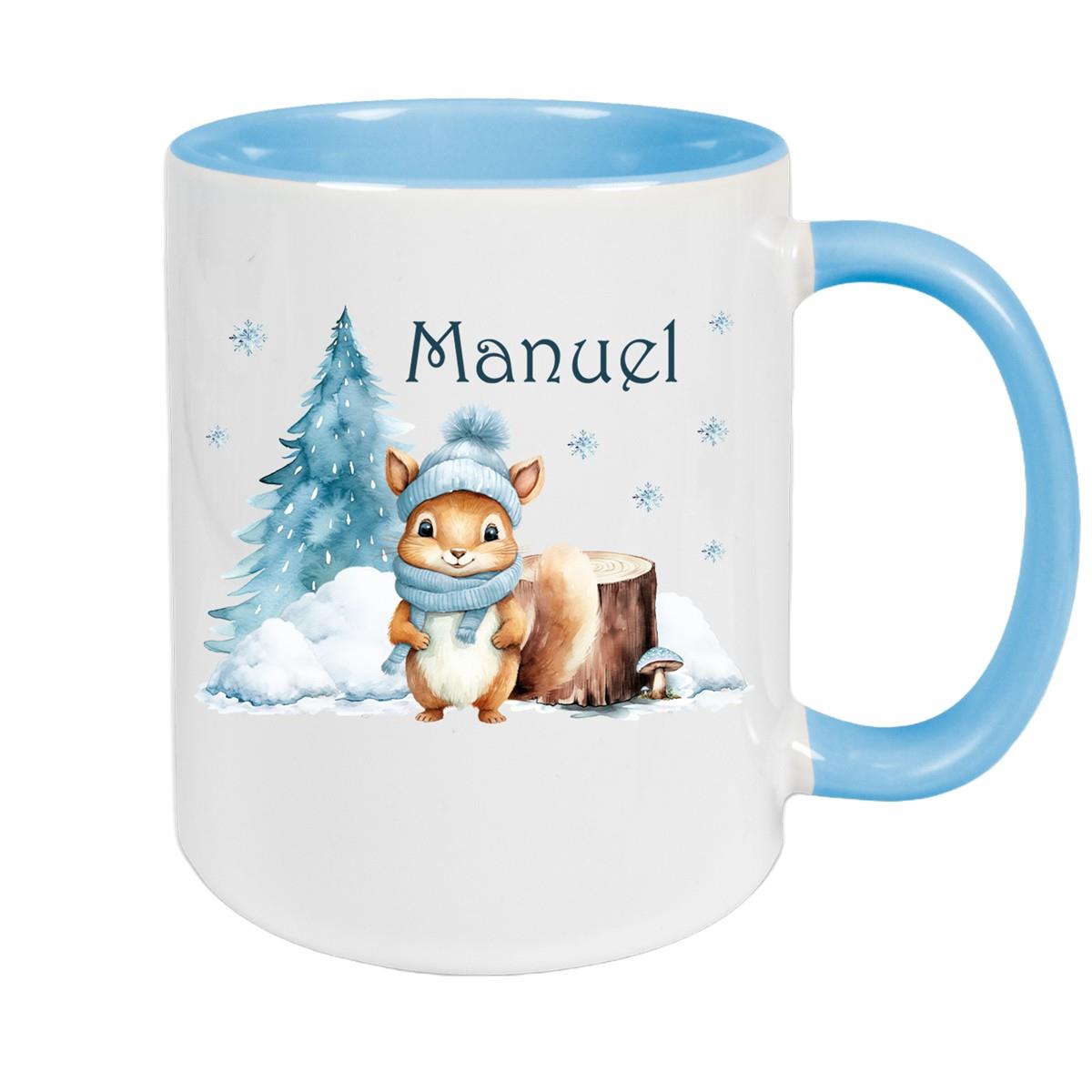 Tasse Wunschname Weihnachten Eichhörnchen 1 Keramik Kinderbecher versch. Farben