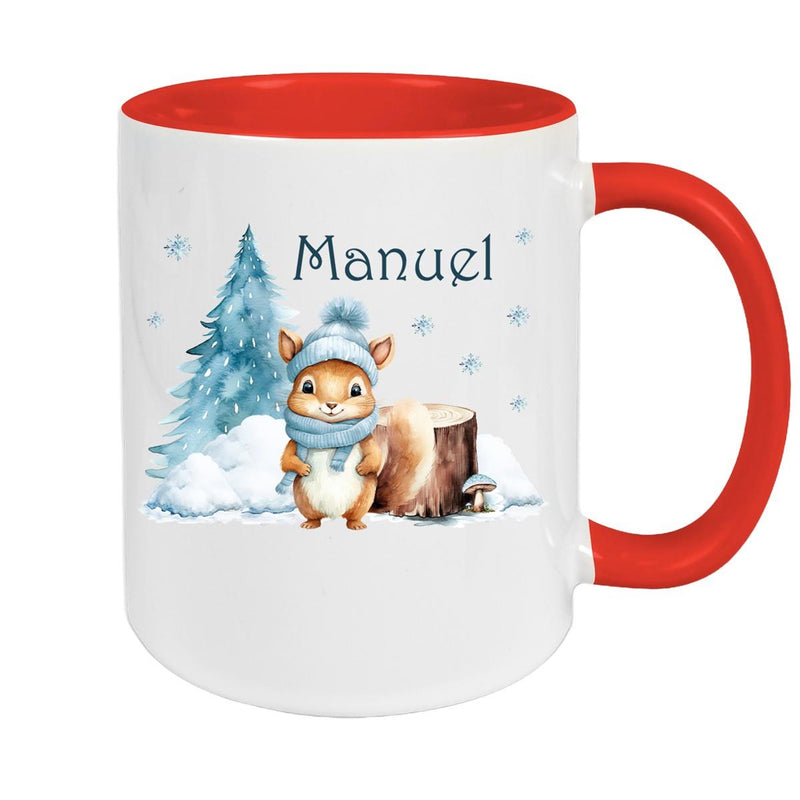 Tasse Wunschname Weihnachten Eichhörnchen 1 Keramik Kinderbecher versch. Farben