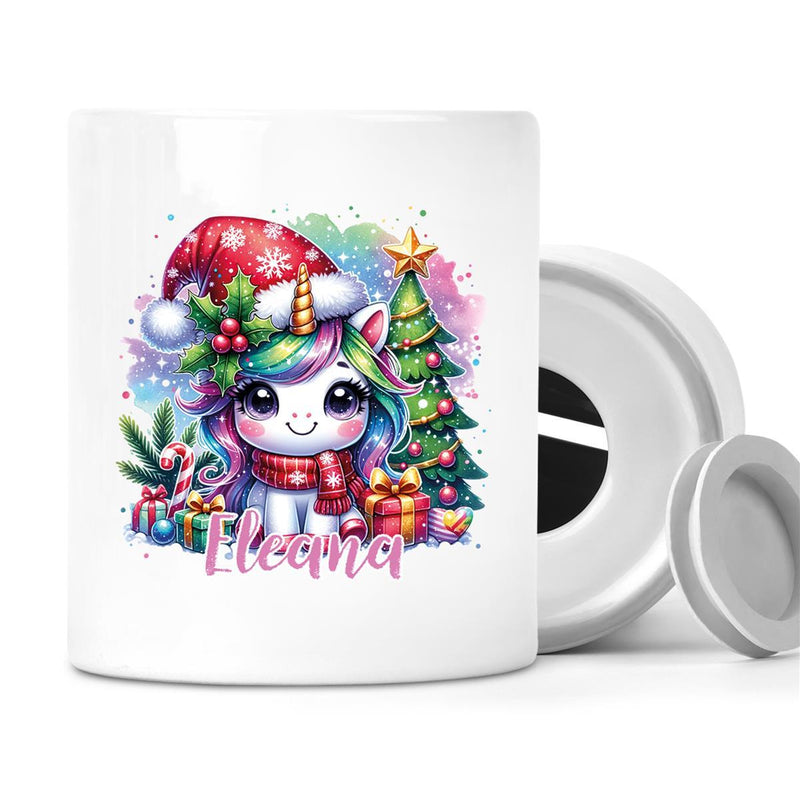 Spardose mit Wunschname Weihnachten Einhorn 1 personalisiert