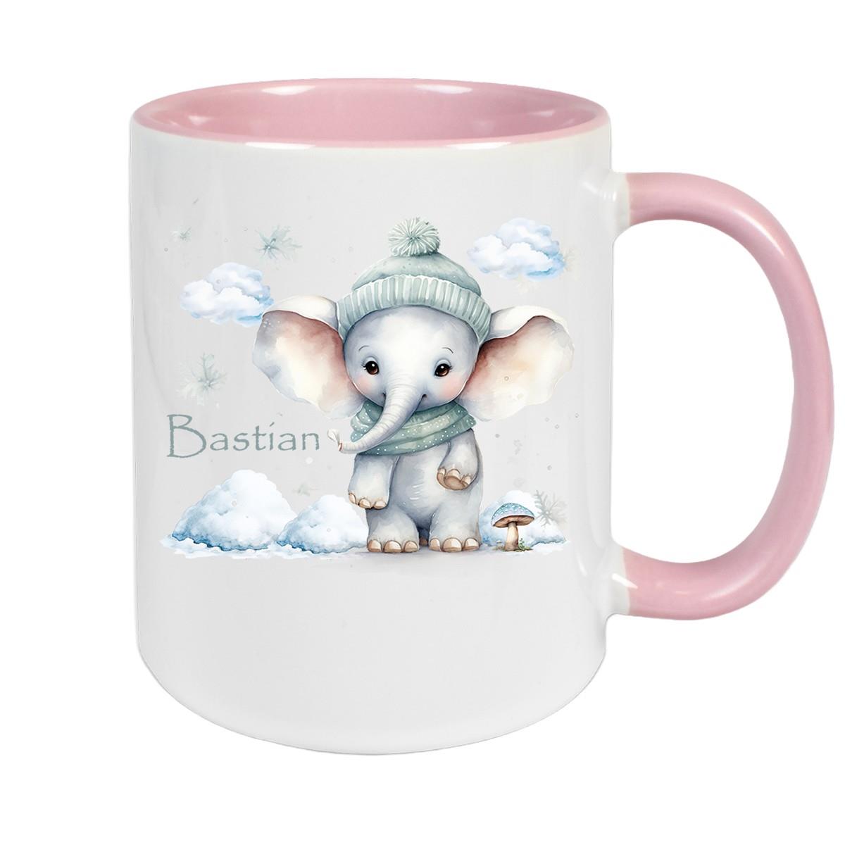 Tasse Wunschname Christmas Elefant 2 Keramik Kinderbecher versch. Farben