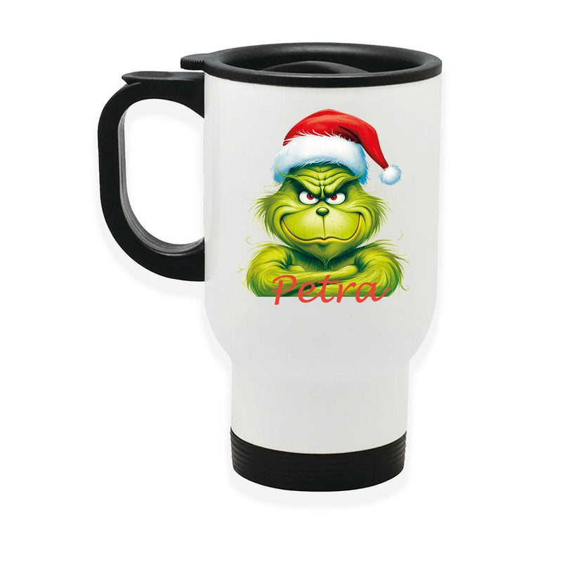 Edelstahl-Thermobecher mit Deckel Weihnachten Grinch 2 personalisiert weiß