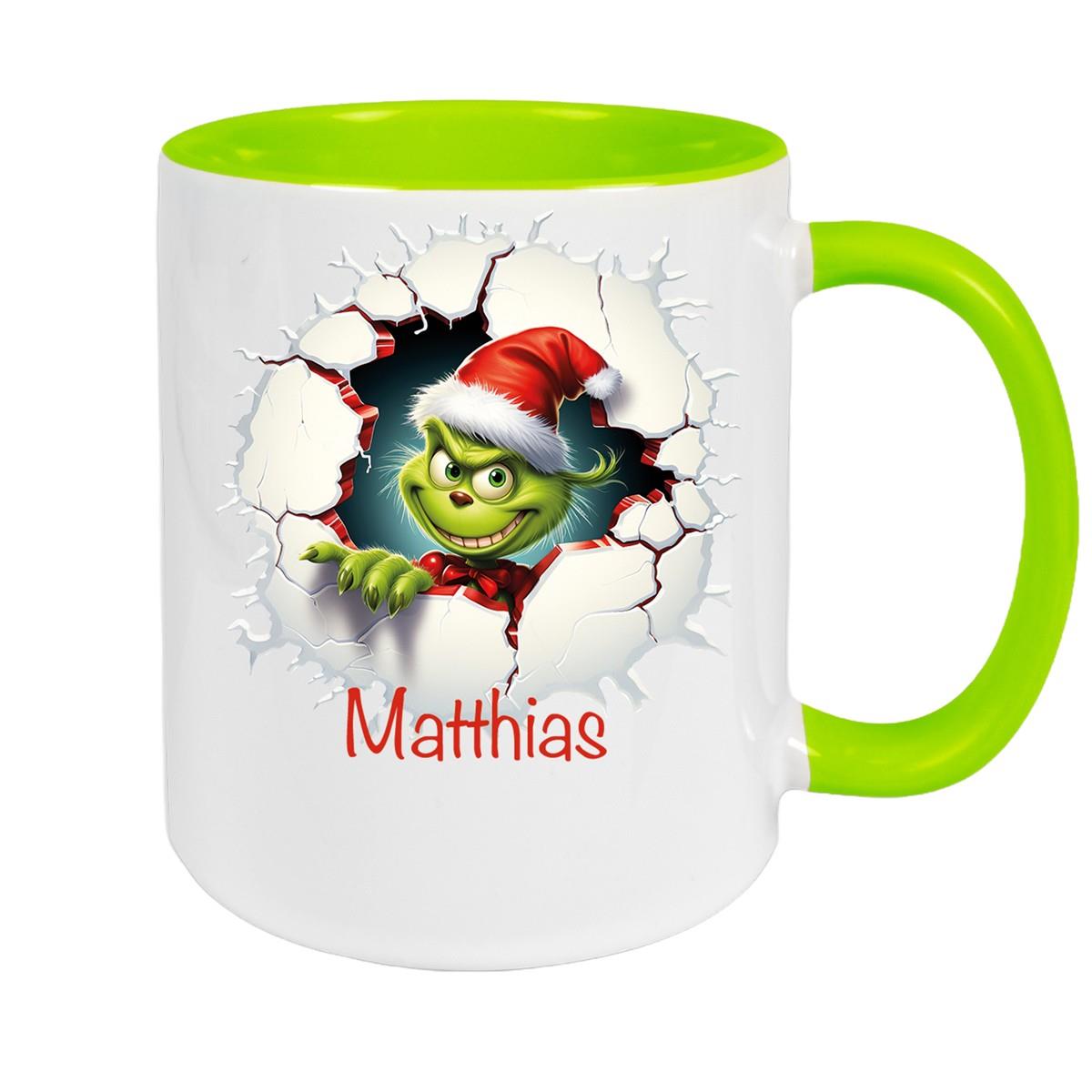 Tasse Wunschname Weihnachten Grinch 8 Keramik Kinderbecher versch. Farben