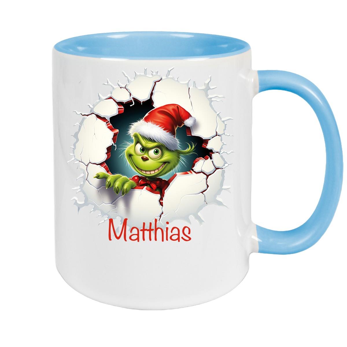 Tasse Wunschname Weihnachten Grinch 8 Keramik Kinderbecher versch. Farben