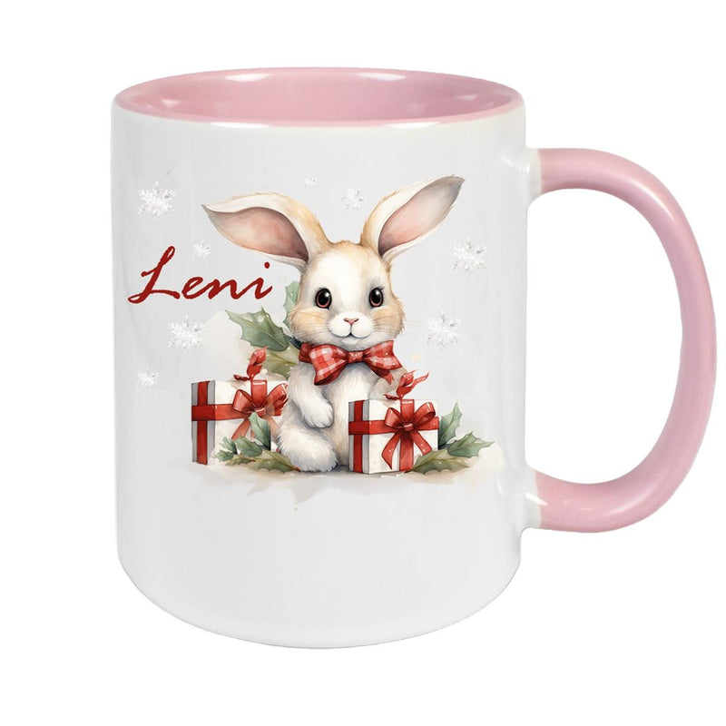 Tasse Wunschname Weihnachten Hase Sterne Keramik Kinderbecher versch. Farben