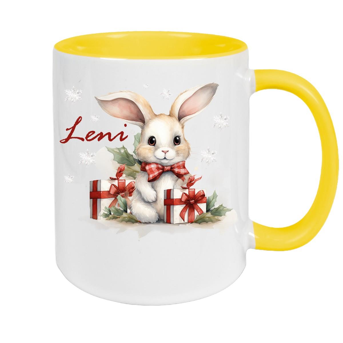 Tasse Wunschname Weihnachten Hase Sterne Keramik Kinderbecher versch. Farben