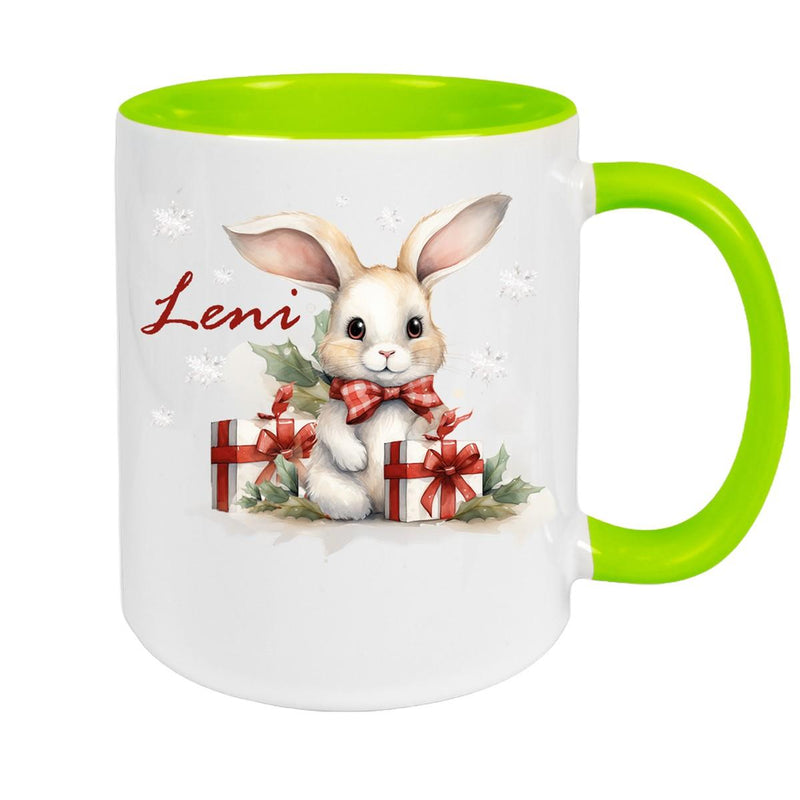 Tasse Wunschname Weihnachten Hase Sterne Keramik Kinderbecher versch. Farben