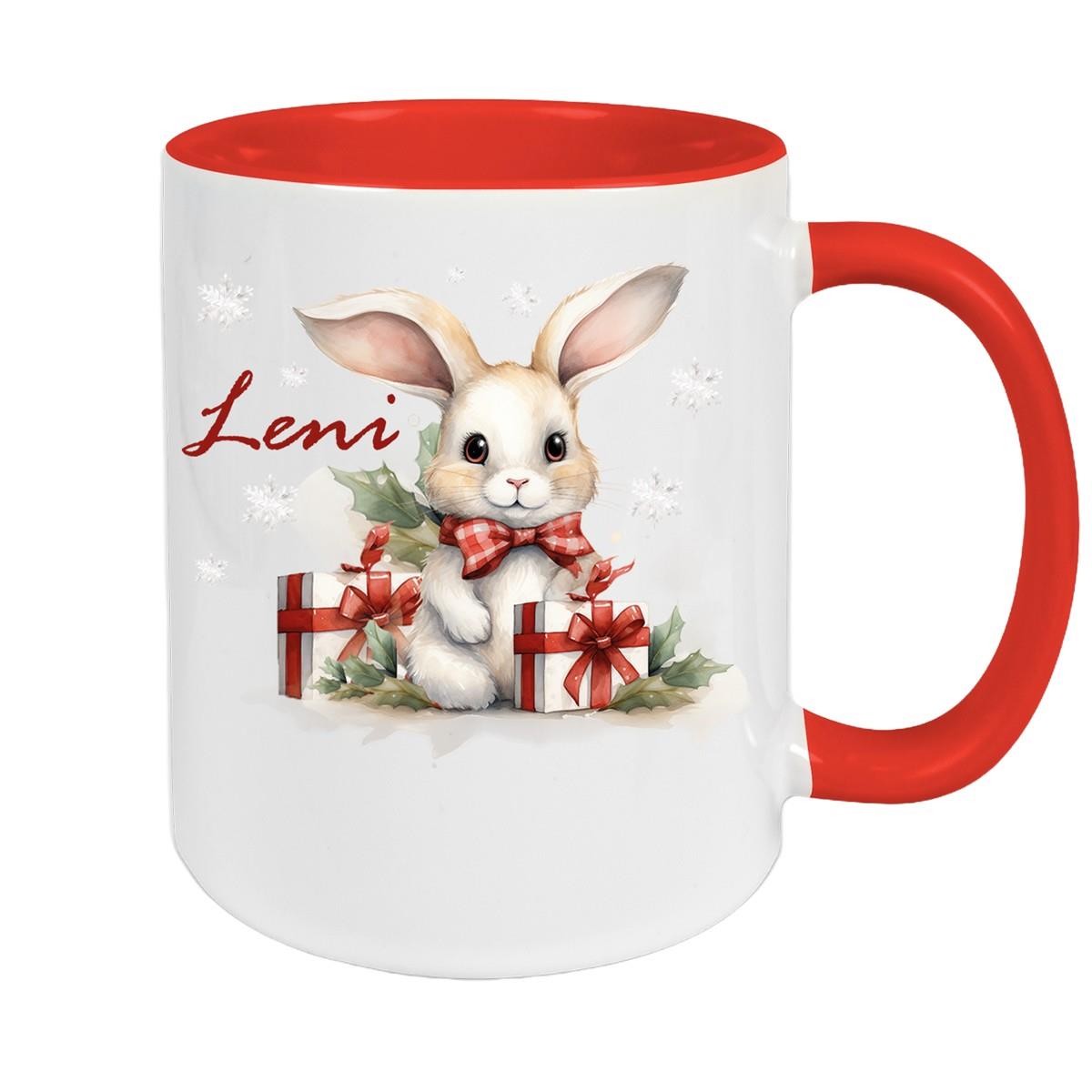 Tasse Wunschname Weihnachten Hase Sterne Keramik Kinderbecher versch. Farben