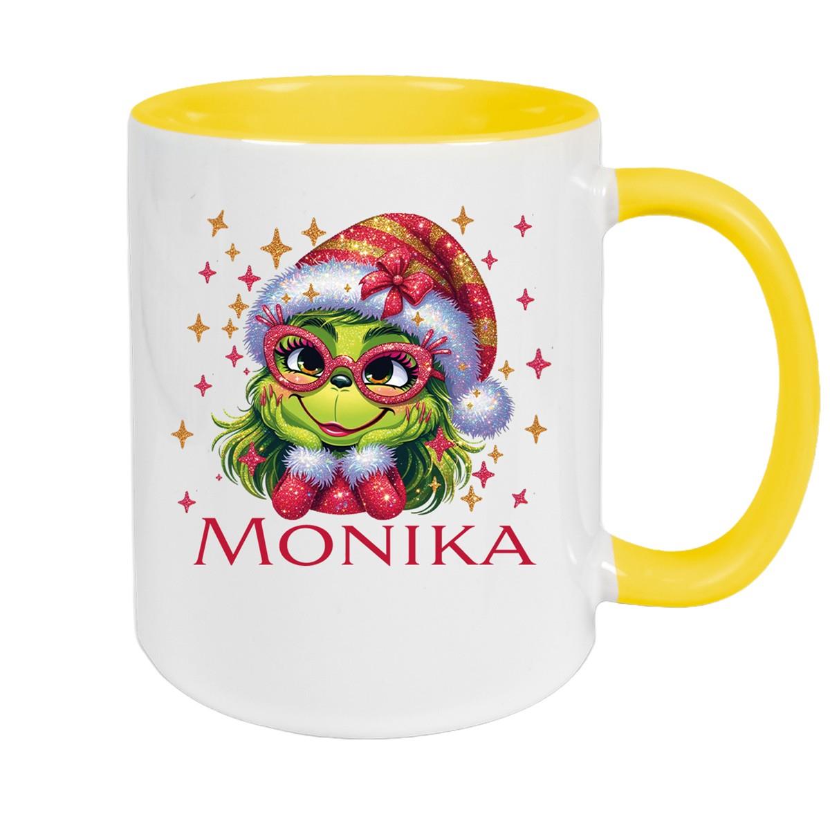 Tasse Wunschname Weihnachten Lady-Grinch 1 Keramik Kinderbecher versch. Farben