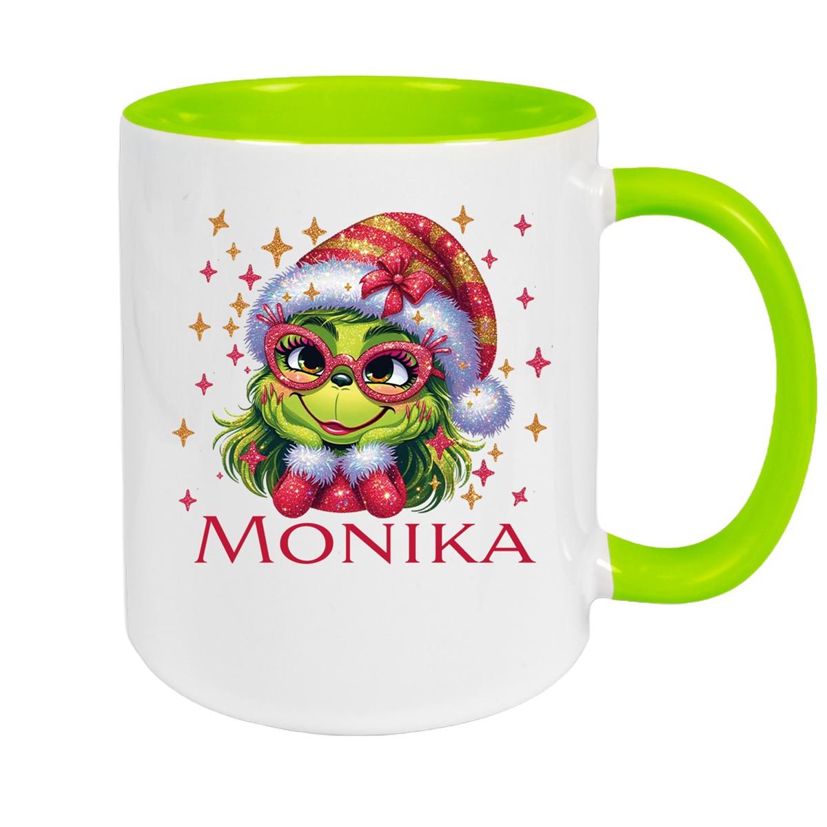 Tasse Wunschname Weihnachten Lady-Grinch 1 Keramik Kinderbecher versch. Farben