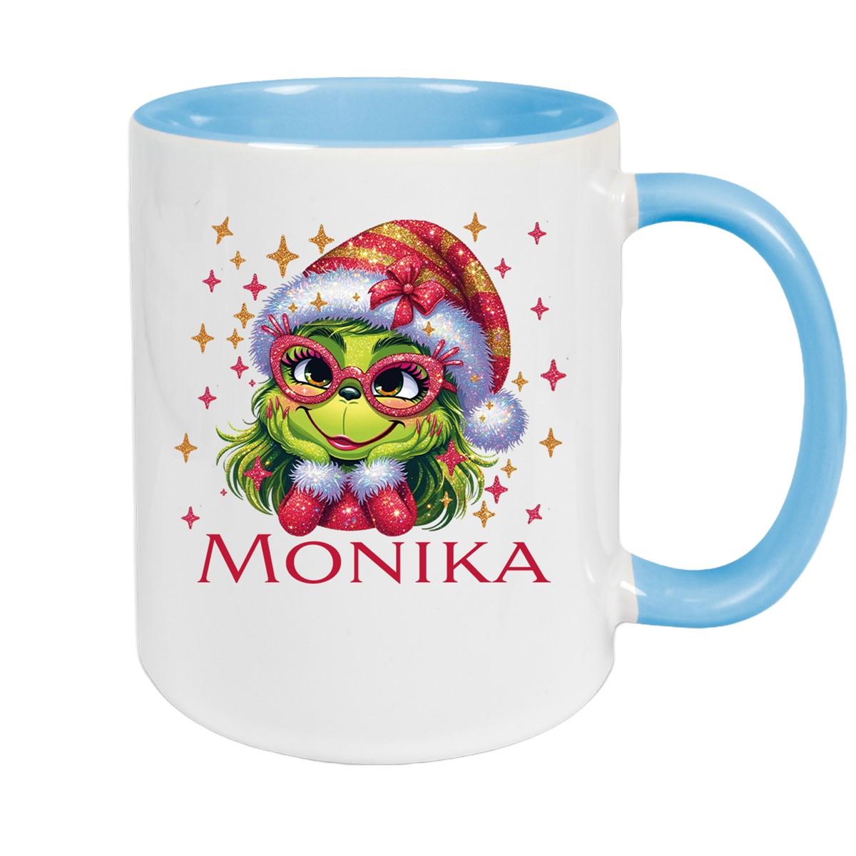 Tasse Wunschname Weihnachten Lady-Grinch 1 Keramik Kinderbecher versch. Farben