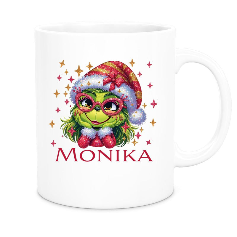 Tasse Wunschname Weihnachten Lady-Grinch 1 Keramik Kinderbecher versch. Farben