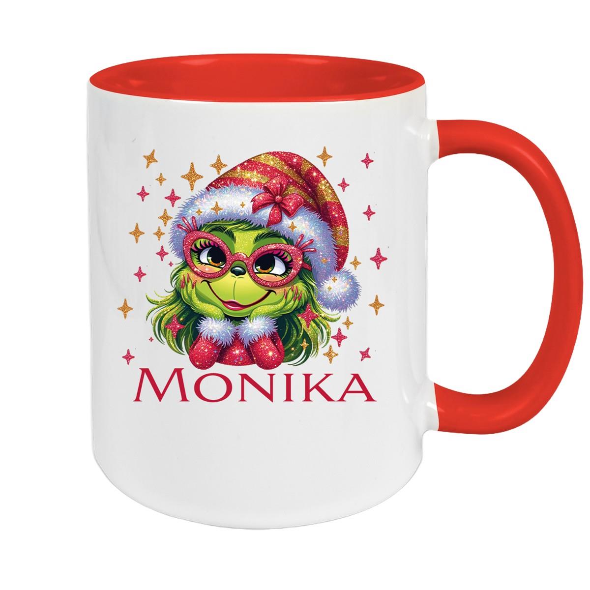 Tasse Wunschname Weihnachten Lady-Grinch 1 Keramik Kinderbecher versch. Farben