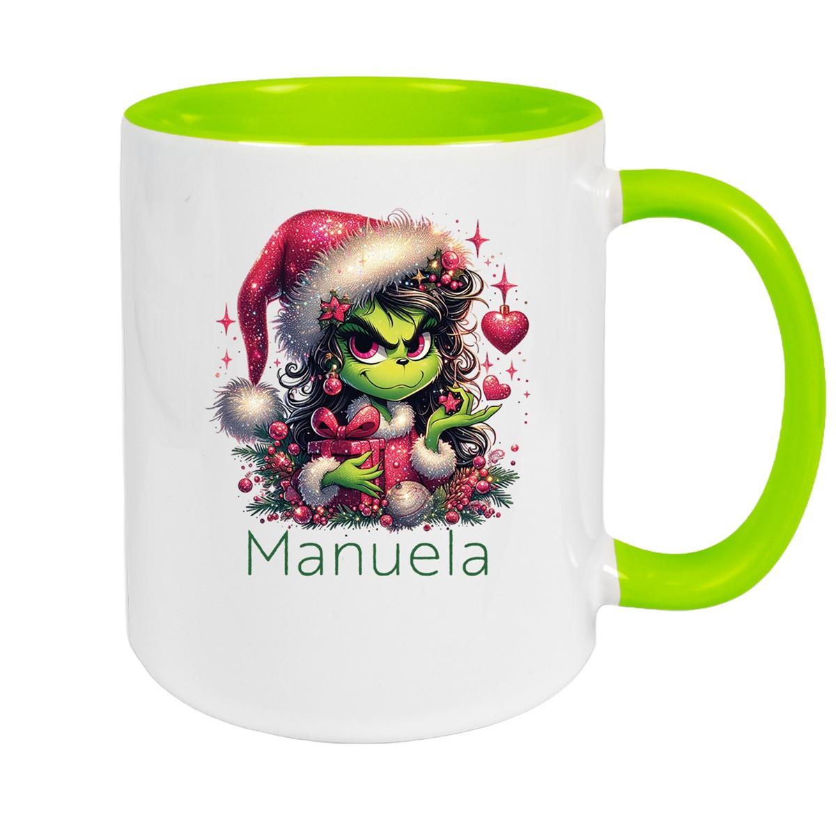 Tasse Wunschname Weihnachten Lady-Grinch 2 Keramik Kinderbecher versch. Farben