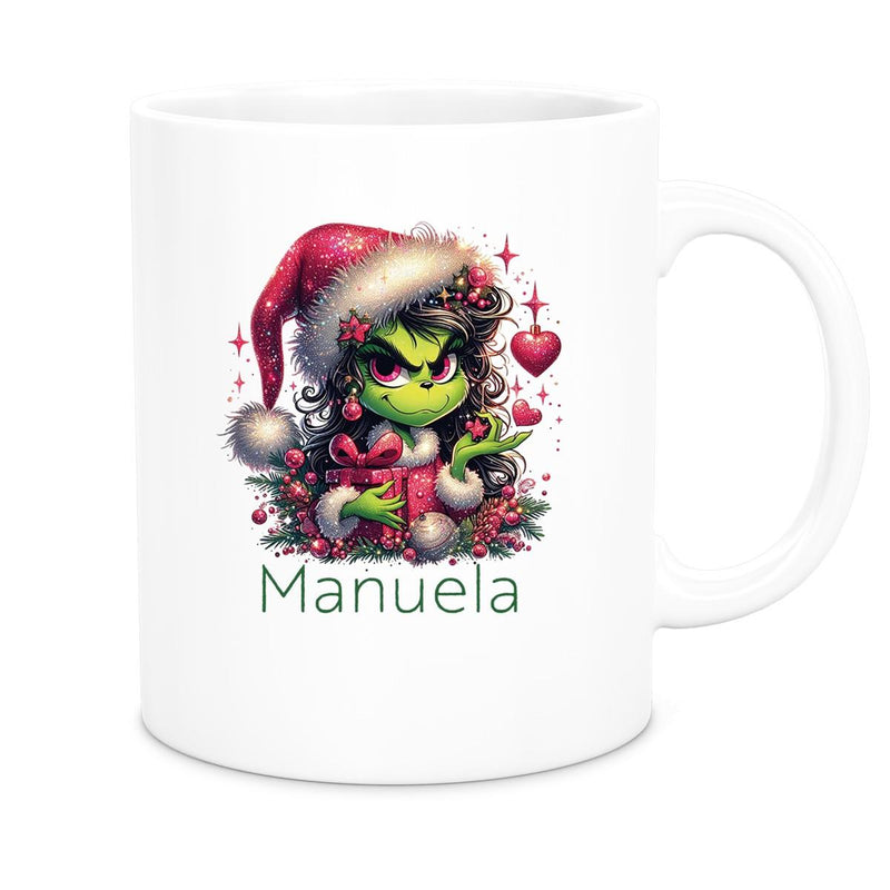 Tasse Wunschname Weihnachten Lady-Grinch 2 Keramik Kinderbecher versch. Farben