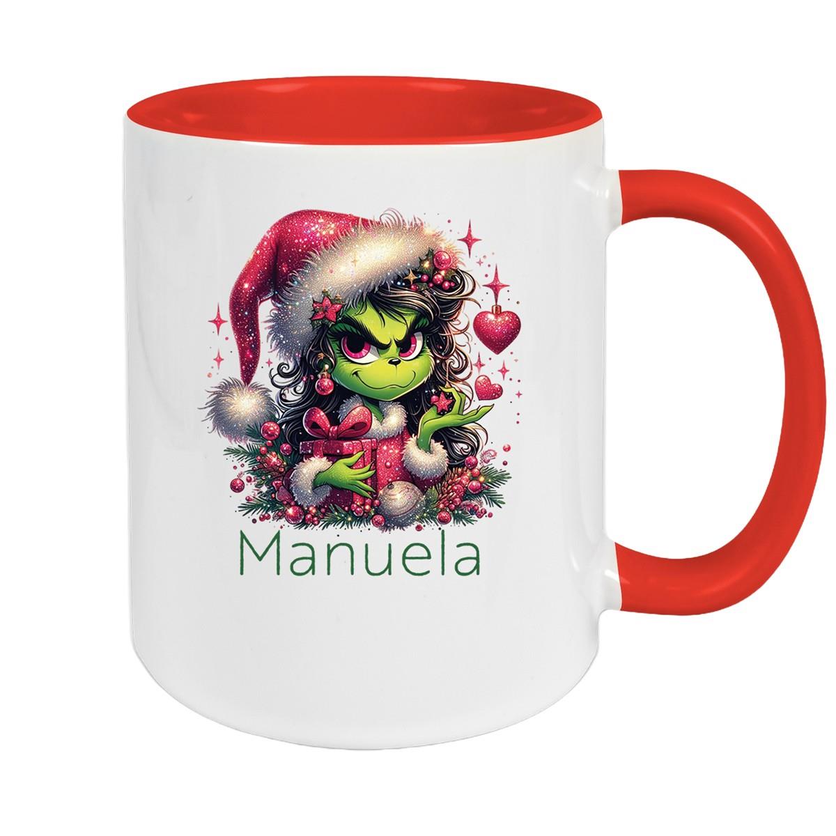 Tasse Wunschname Weihnachten Lady-Grinch 2 Keramik Kinderbecher versch. Farben