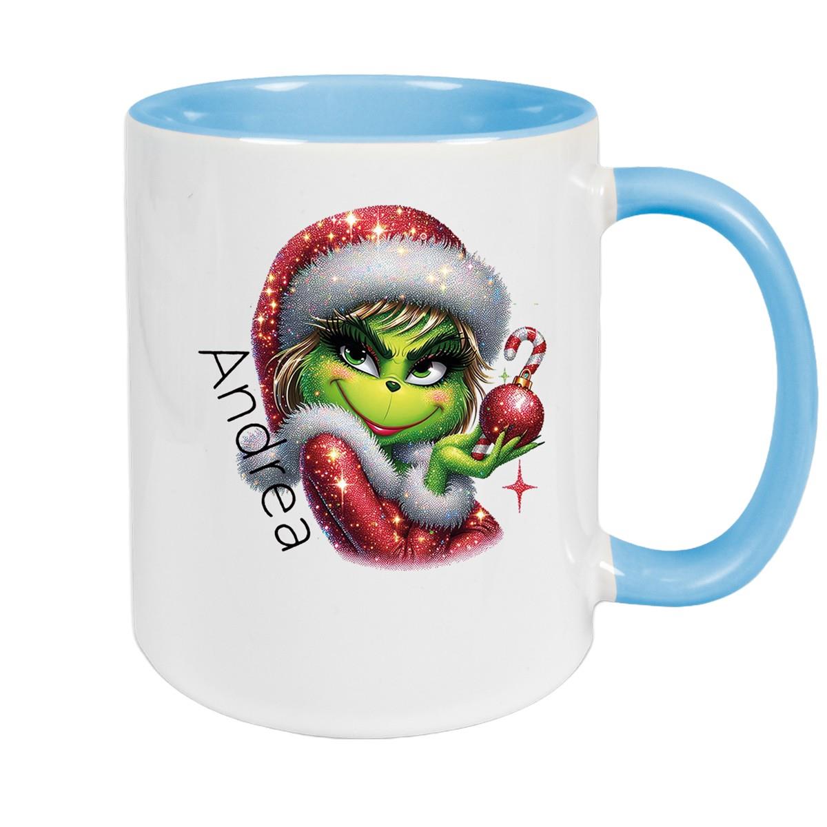 Tasse Wunschname Weihnachten Lady-Grinch 3 Keramik Kinderbecher versch. Farben