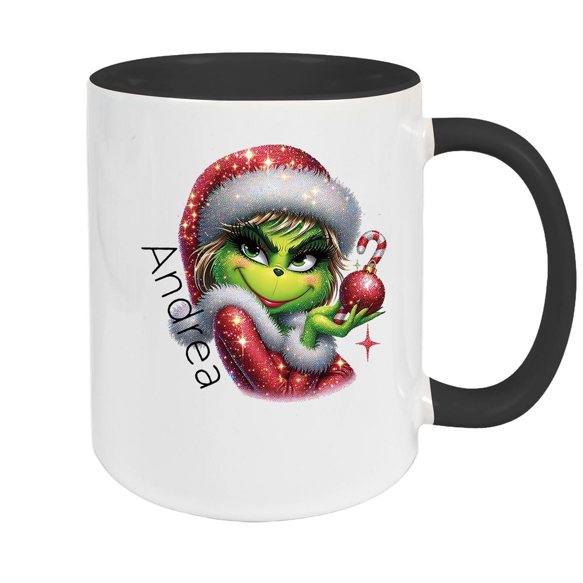 Tasse Wunschname Weihnachten Lady-Grinch 3 Keramik Kinderbecher versch. Farben