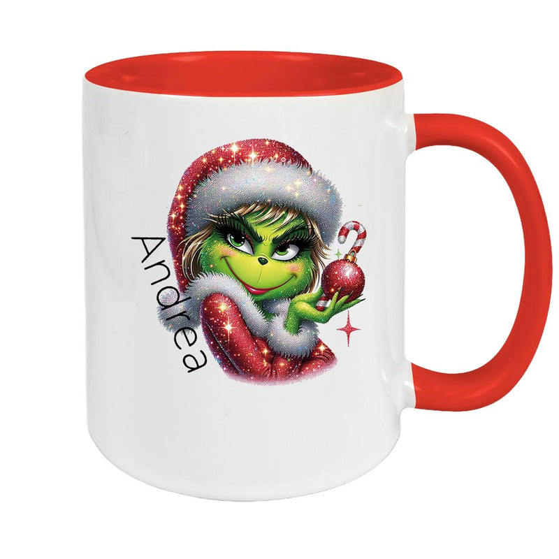 Tasse Wunschname Weihnachten Lady-Grinch 3 Keramik Kinderbecher versch. Farben