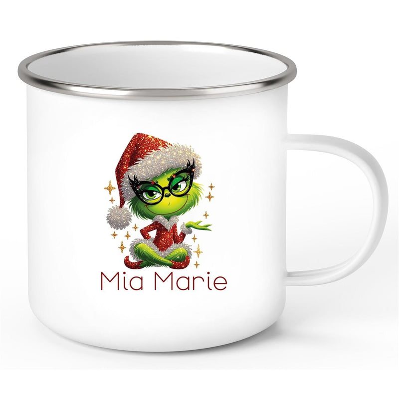 Tasse Wunschname Weihnachten Lady-Grinch 4 Emaille Kinderbecher
