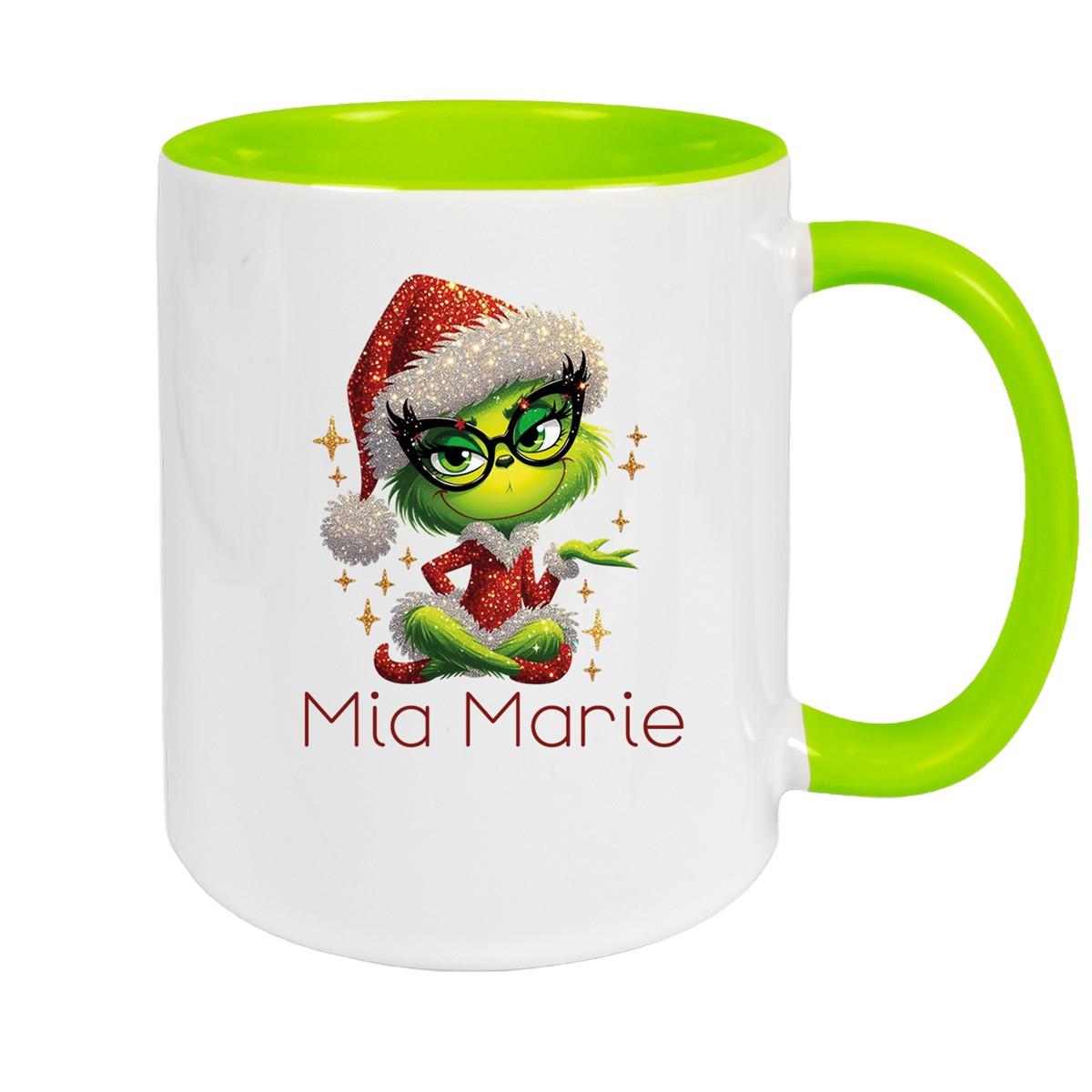 Tasse Wunschname Weihnachten Lady-Grinch 4 Keramik Kinderbecher versch. Farben