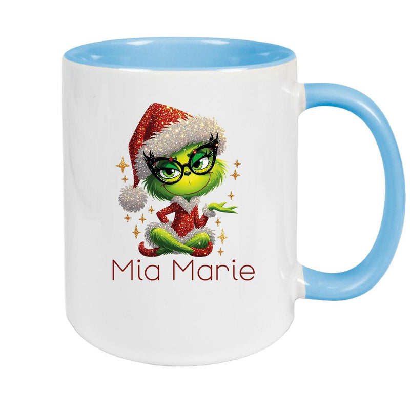 Tasse Wunschname Weihnachten Lady-Grinch 4 Keramik Kinderbecher versch. Farben