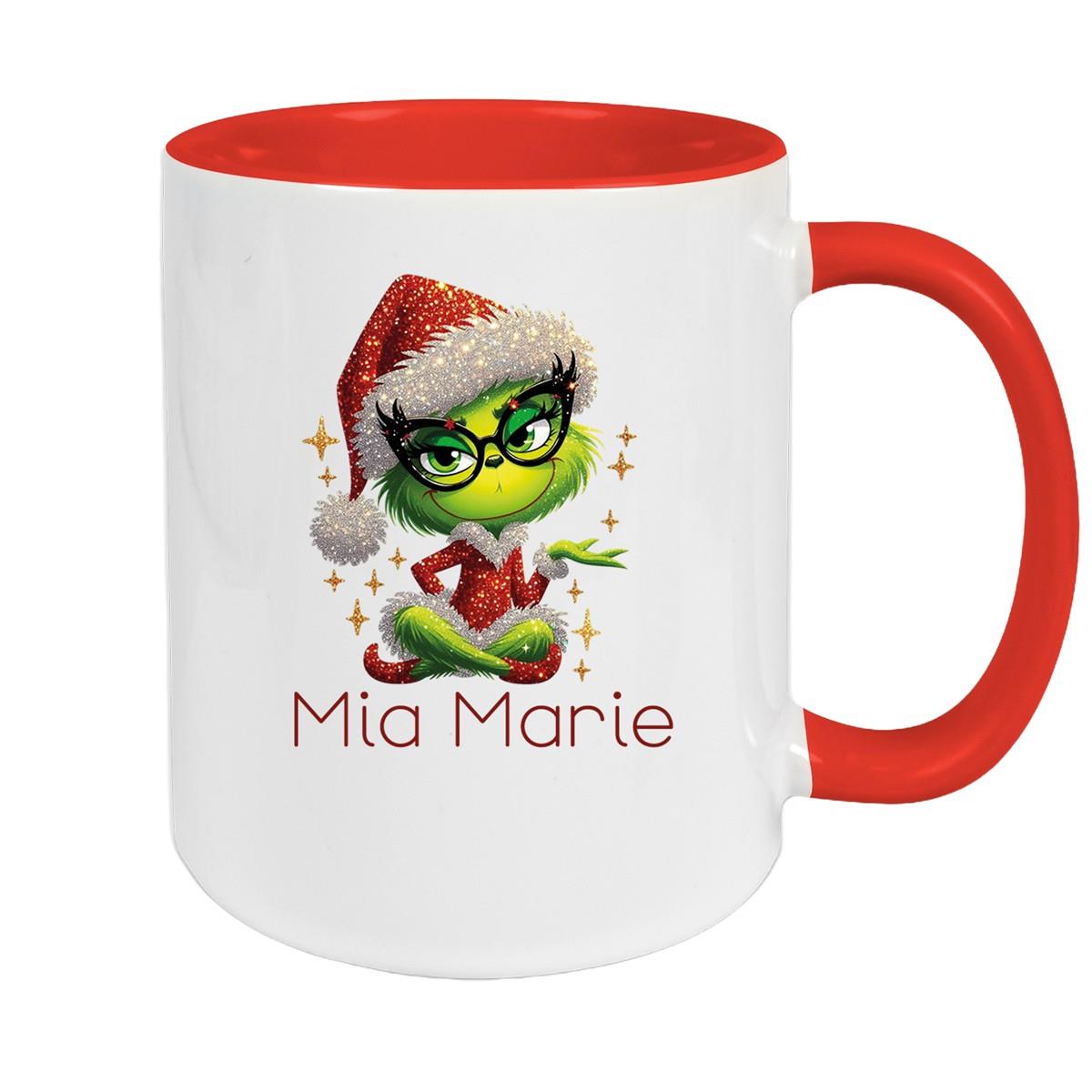 Tasse Wunschname Weihnachten Lady-Grinch 4 Keramik Kinderbecher versch. Farben