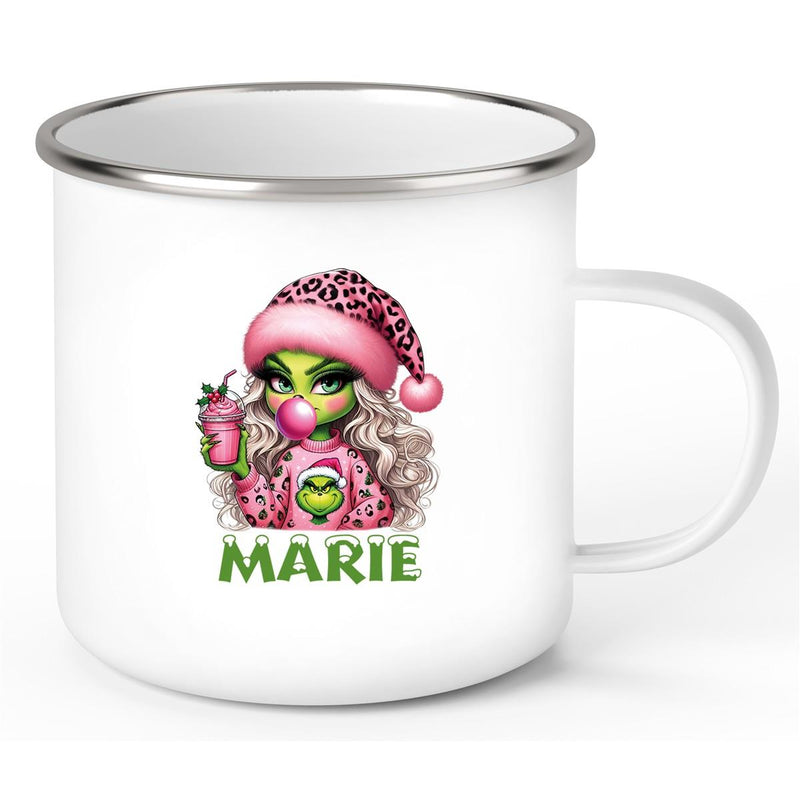 Tasse Wunschname Weihnachten Lady-Grinch 5 Emaille Kinderbecher