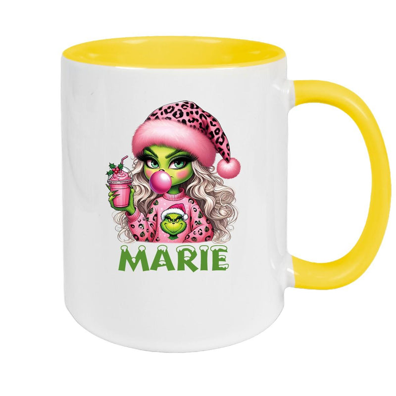 Tasse Wunschname Weihnachten Lady-Grinch 5 Keramik Kinderbecher versch. Farben