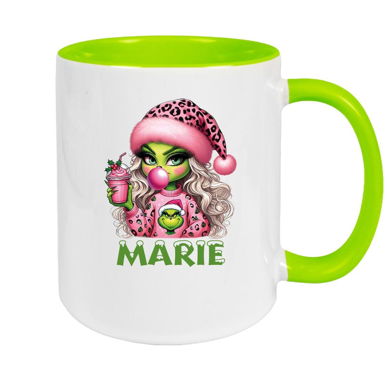 Tasse Wunschname Weihnachten Lady-Grinch 5 Keramik Kinderbecher versch. Farben
