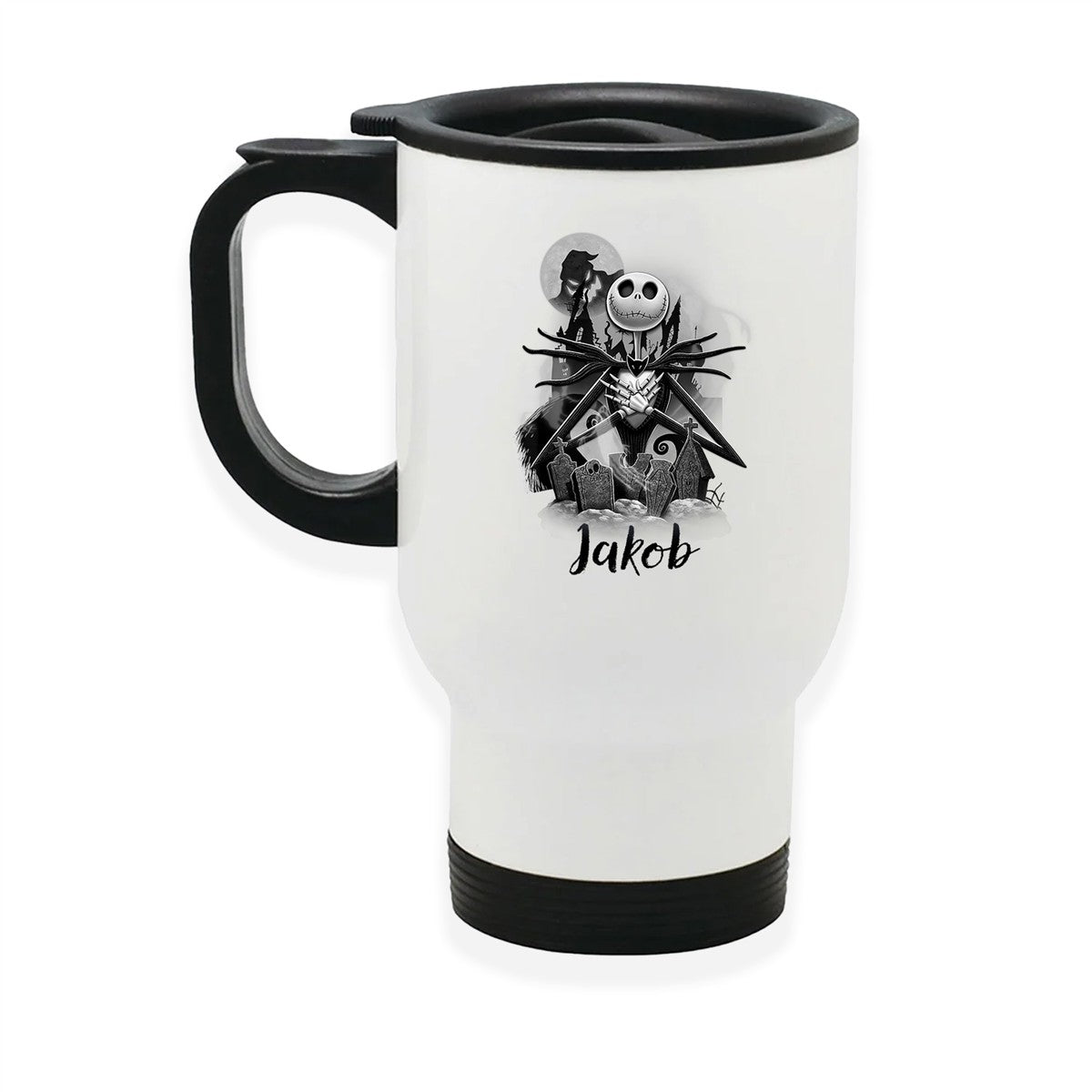 Edelstahl-Thermobecher mit Deckel Weihnachten Nightmare before Christmas 4 personalisiert weiß