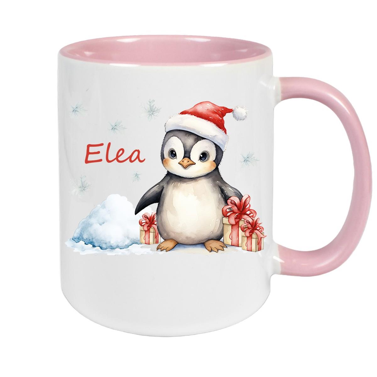 Tasse Wunschname Weihnachten Pinguin 1 Keramik Kinderbecher versch. Farben